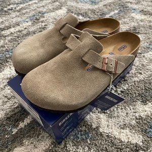 Birkenstock Boston Taupe Suede clogs, size Width 40, WIDE version!